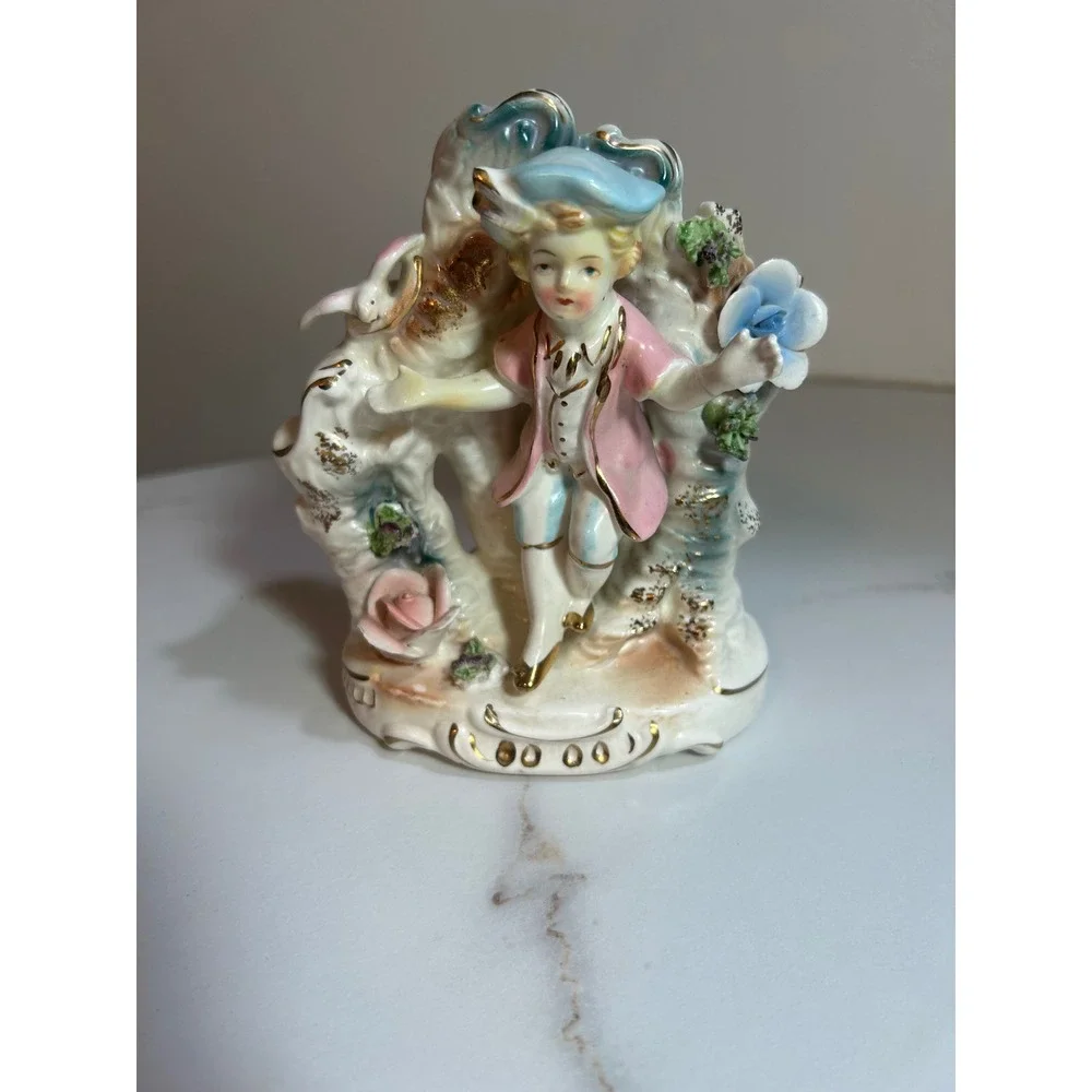 Vintage Utagawa Japan Porcelain‎ Spill Vase Colonial Boy Figurine Gold Gilt 5.5